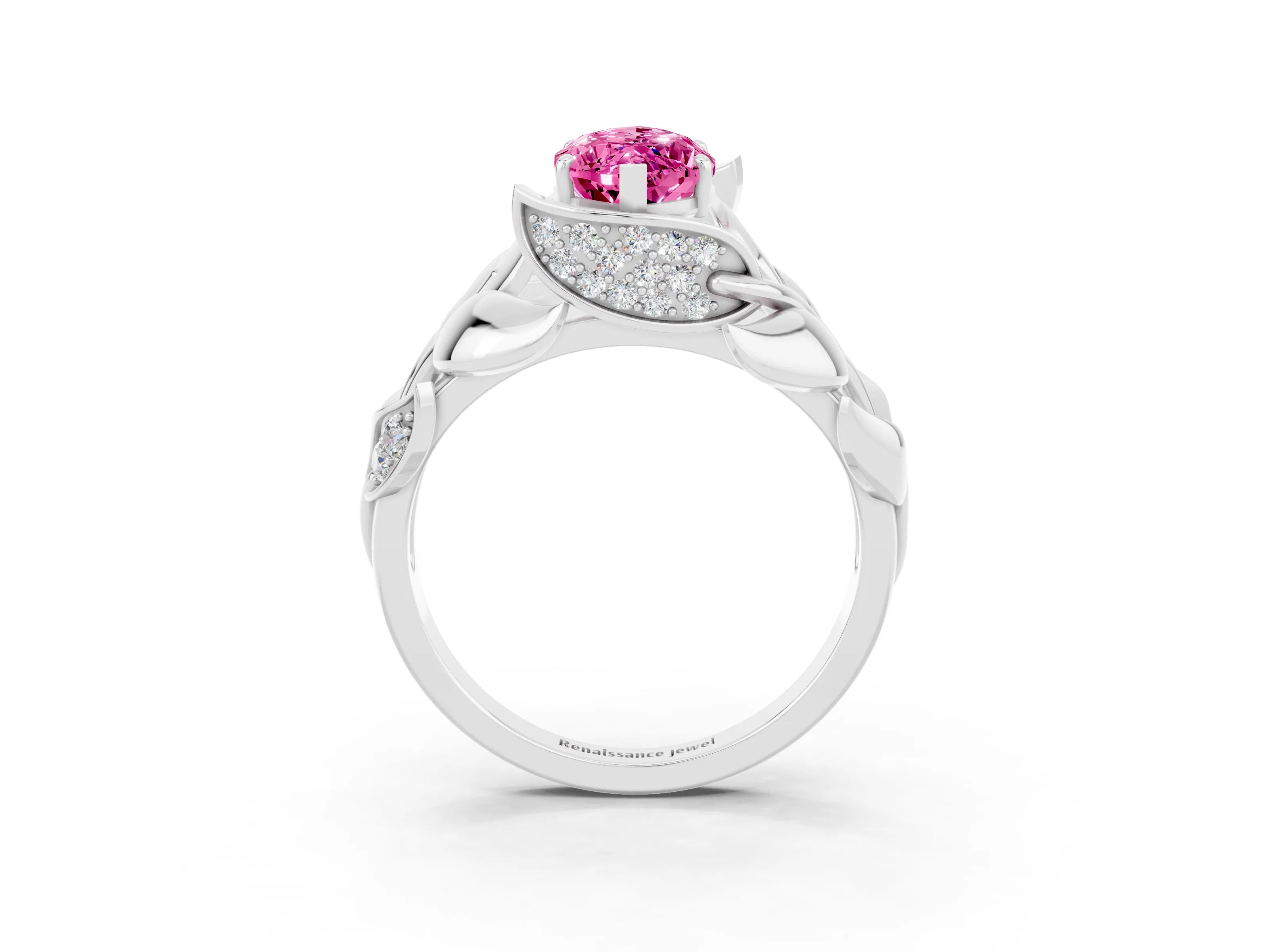 White gold Marquise Cut Solitaire Leaf-Inspired Engagement Ring with Prong Setting_3