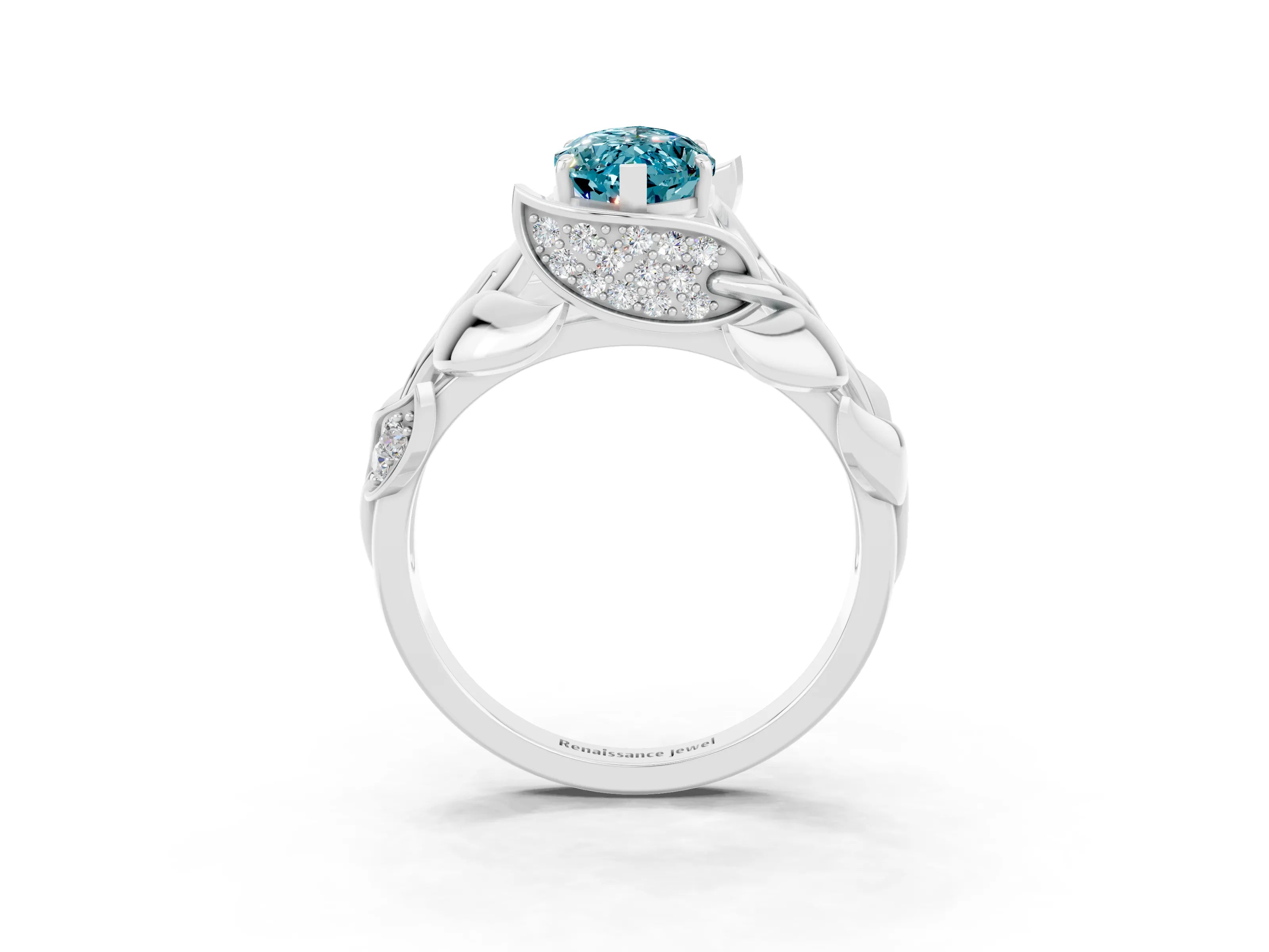 White gold Marquise Cut Solitaire Leaf-Inspired Engagement Ring with Prong Setting_3