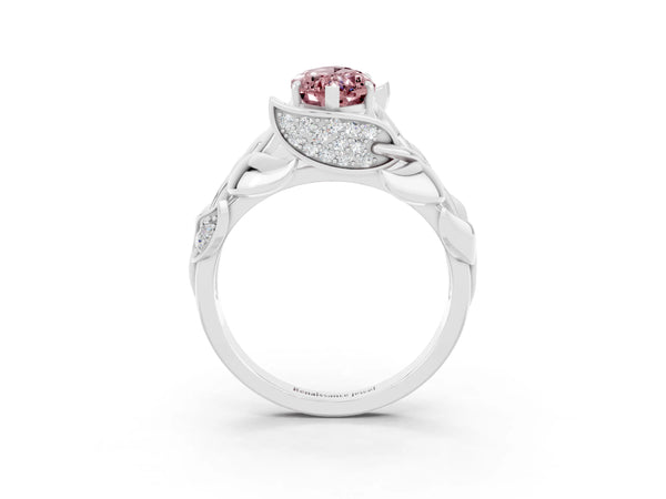Silver Marquise Cut Solitaire Leaf-Inspired Engagement Ring with Prong Setting