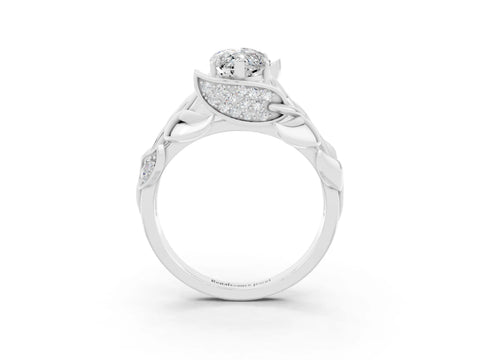 White gold Marquise Cut Solitaire Leaf-Inspired Engagement Ring with Prong Setting_3