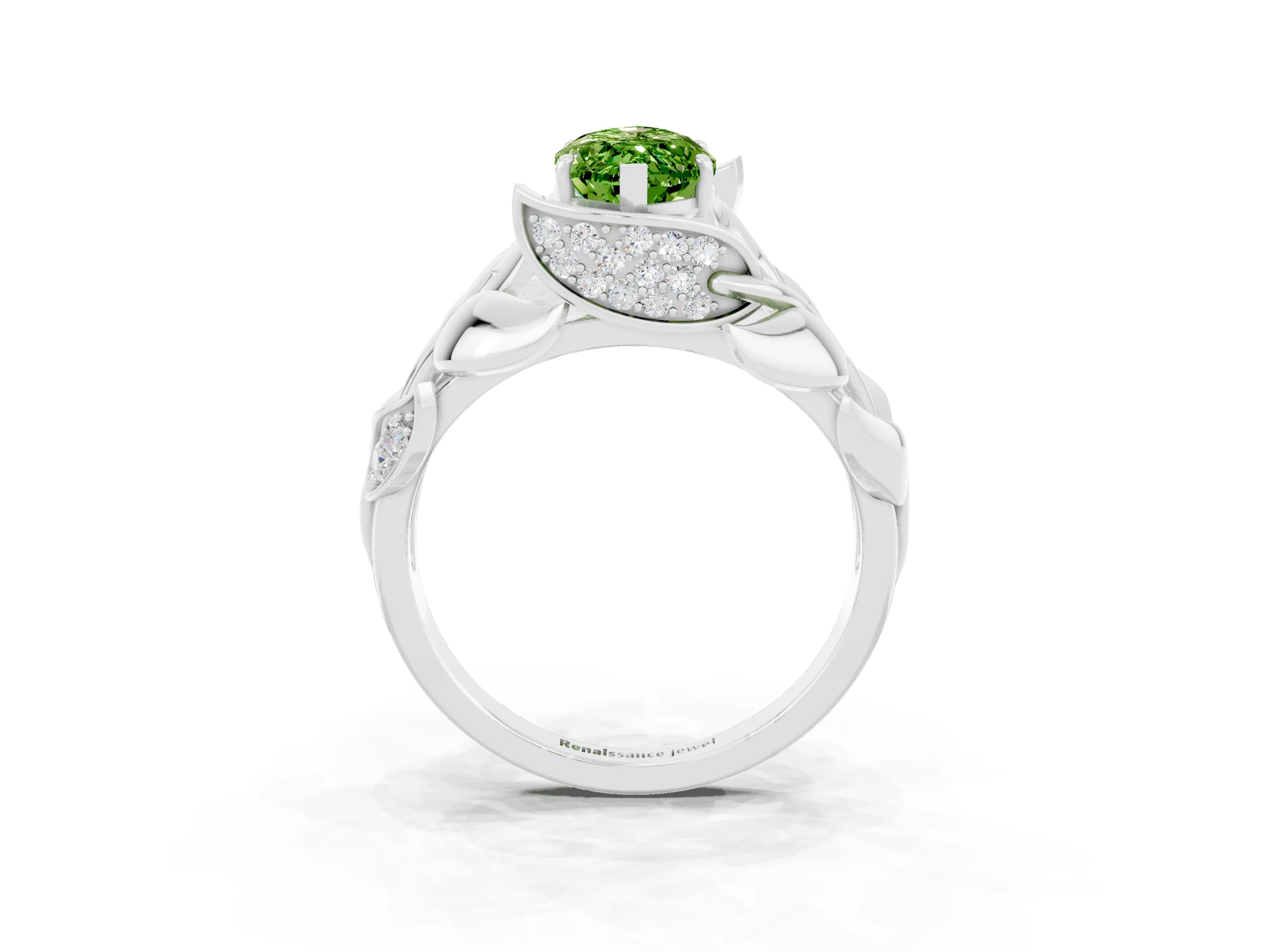 White gold Marquise Cut Solitaire Leaf-Inspired Engagement Ring with Prong Setting_3
