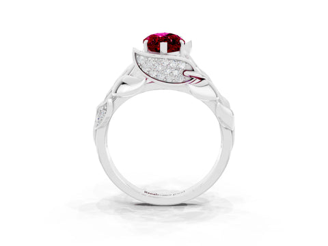 White gold Marquise Cut Solitaire Leaf-Inspired Engagement Ring with Prong Setting_3