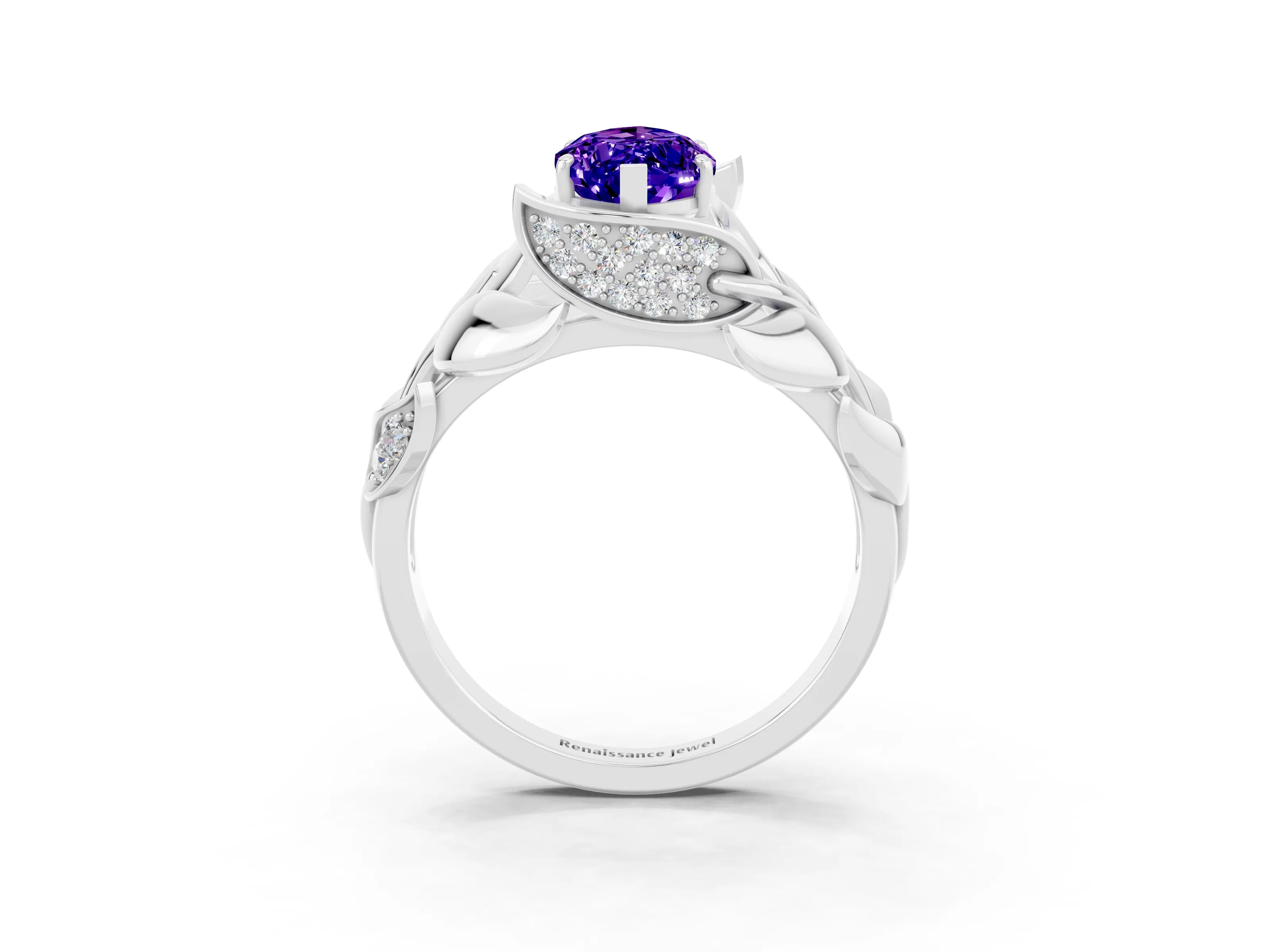 White gold Marquise Cut Solitaire Leaf-Inspired Engagement Ring with Prong Setting_3