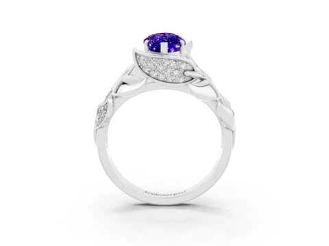 White gold Marquise Cut Solitaire Leaf-Inspired Engagement Ring with Prong Setting_3