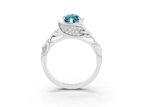 White gold Marquise Cut Solitaire Leaf-Inspired Engagement Ring with Prong Setting_3