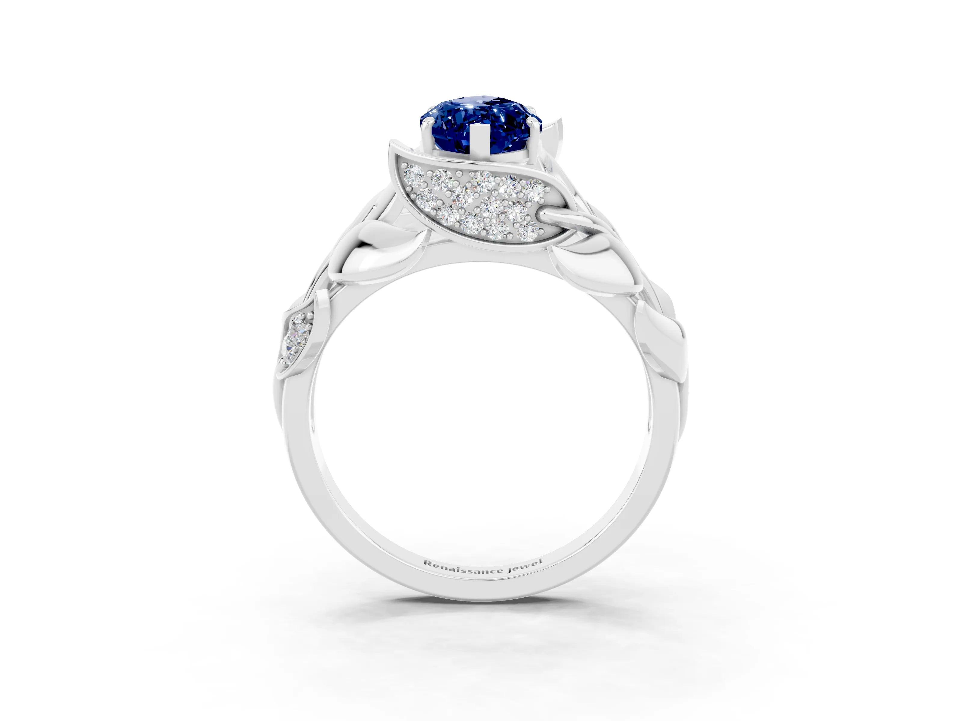 White gold Marquise Cut Solitaire Leaf-Inspired Engagement Ring with Prong Setting_3