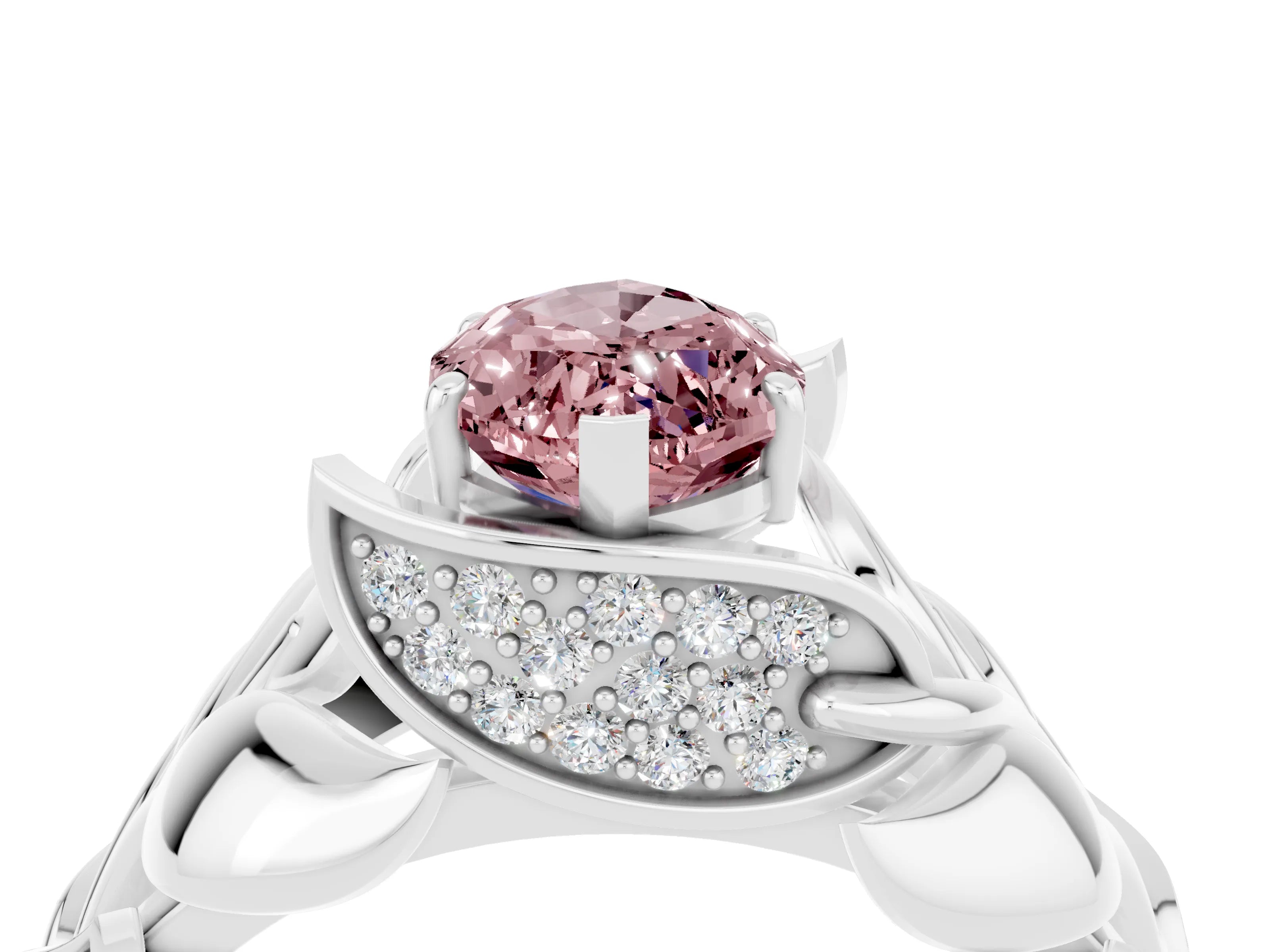 White gold Marquise Cut Solitaire Leaf-Inspired Engagement Ring with Prong Setting_4