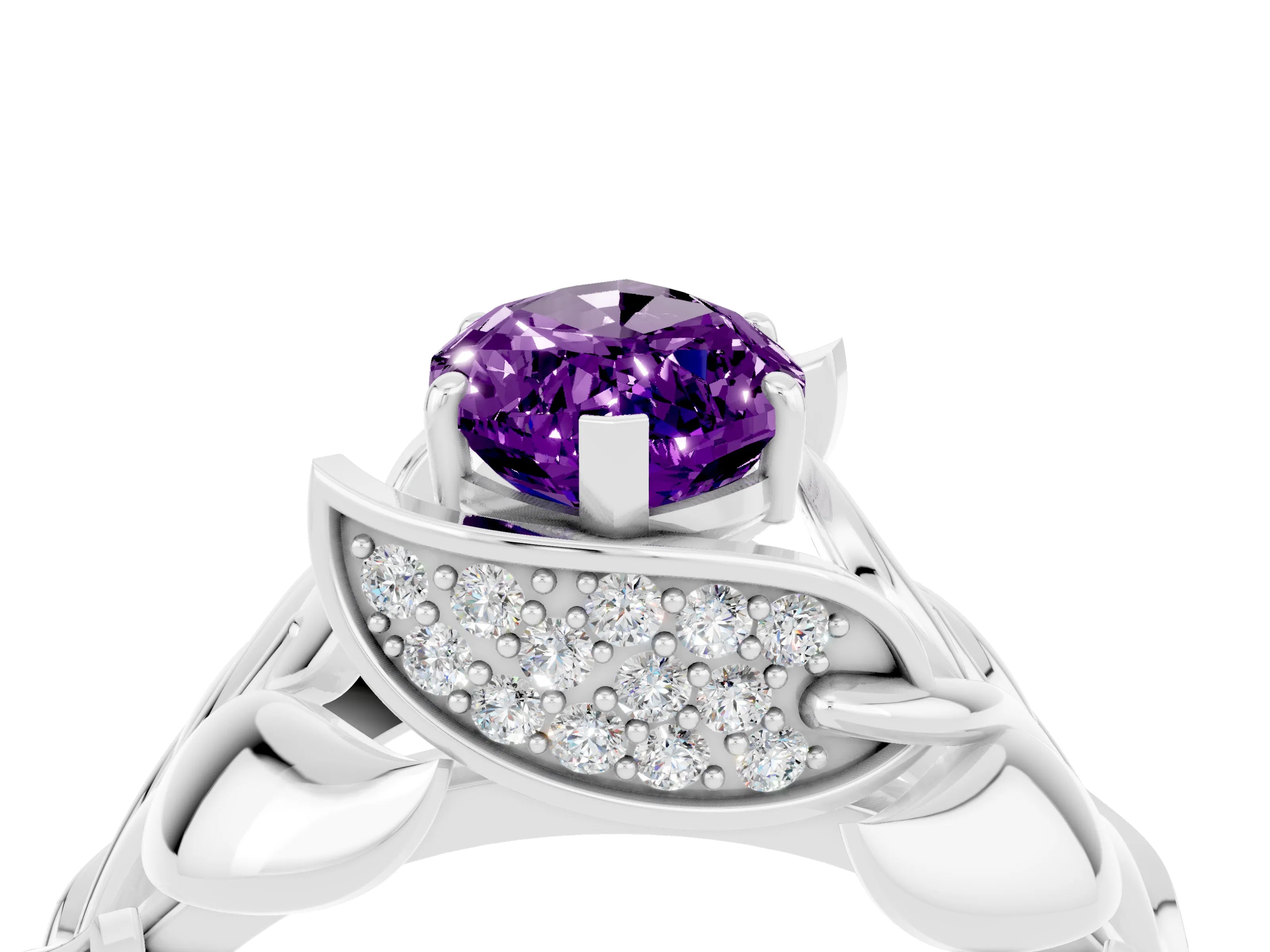 White gold Marquise Cut Solitaire Leaf-Inspired Engagement Ring with Prong Setting_4