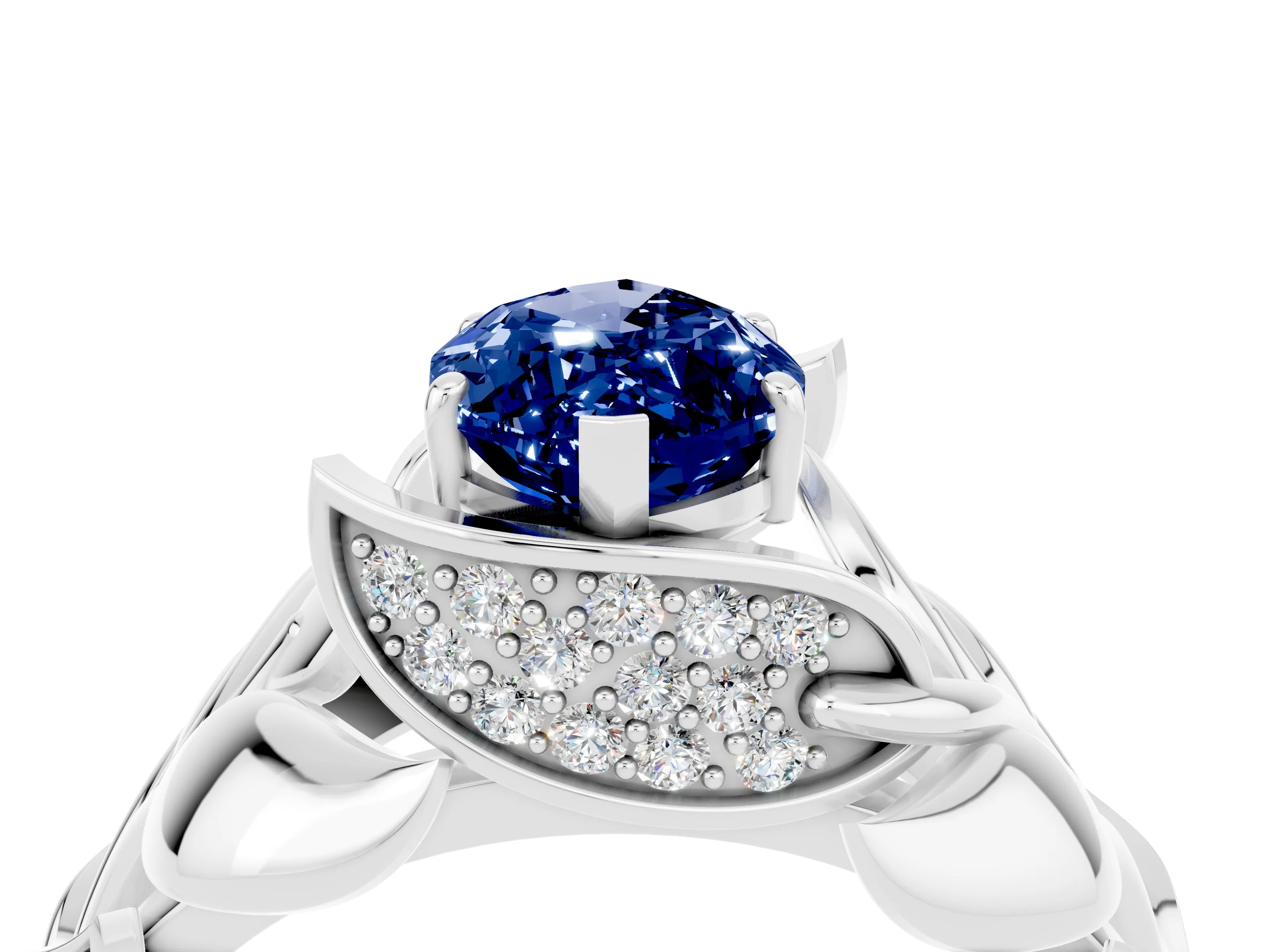 White gold Marquise Cut Solitaire Leaf-Inspired Engagement Ring with Prong Setting_4