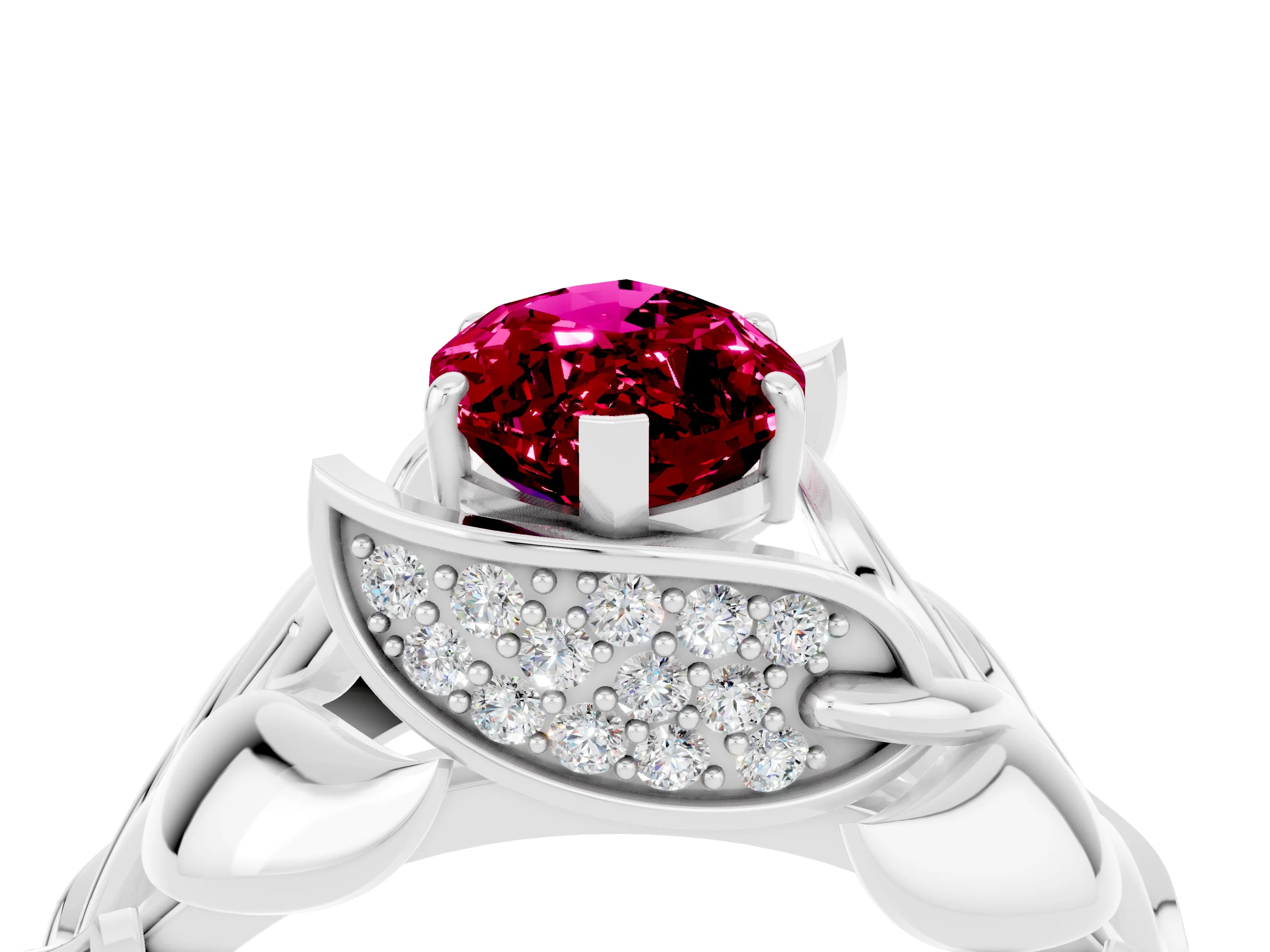White gold Marquise Cut Solitaire Leaf-Inspired Engagement Ring with Prong Setting_4