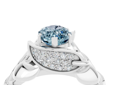White gold Marquise Cut Solitaire Leaf-Inspired Engagement Ring with Prong Setting_4