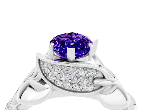 White gold Marquise Cut Solitaire Leaf-Inspired Engagement Ring with Prong Setting_4