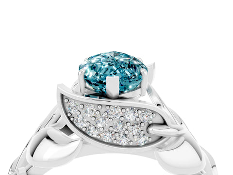 White gold Marquise Cut Solitaire Leaf-Inspired Engagement Ring with Prong Setting_4