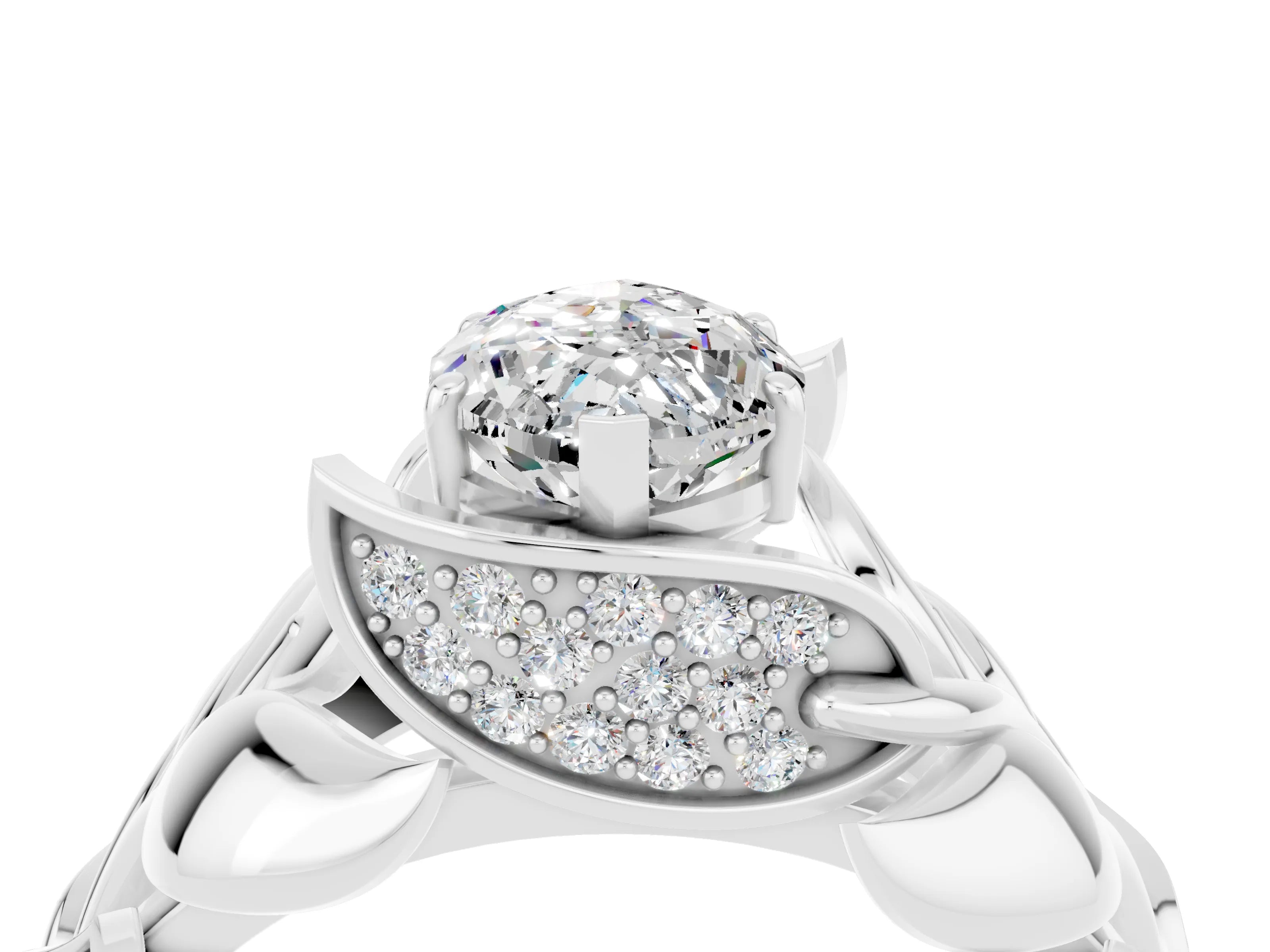 White gold Marquise Cut Solitaire Leaf-Inspired Engagement Ring with Prong Setting_4