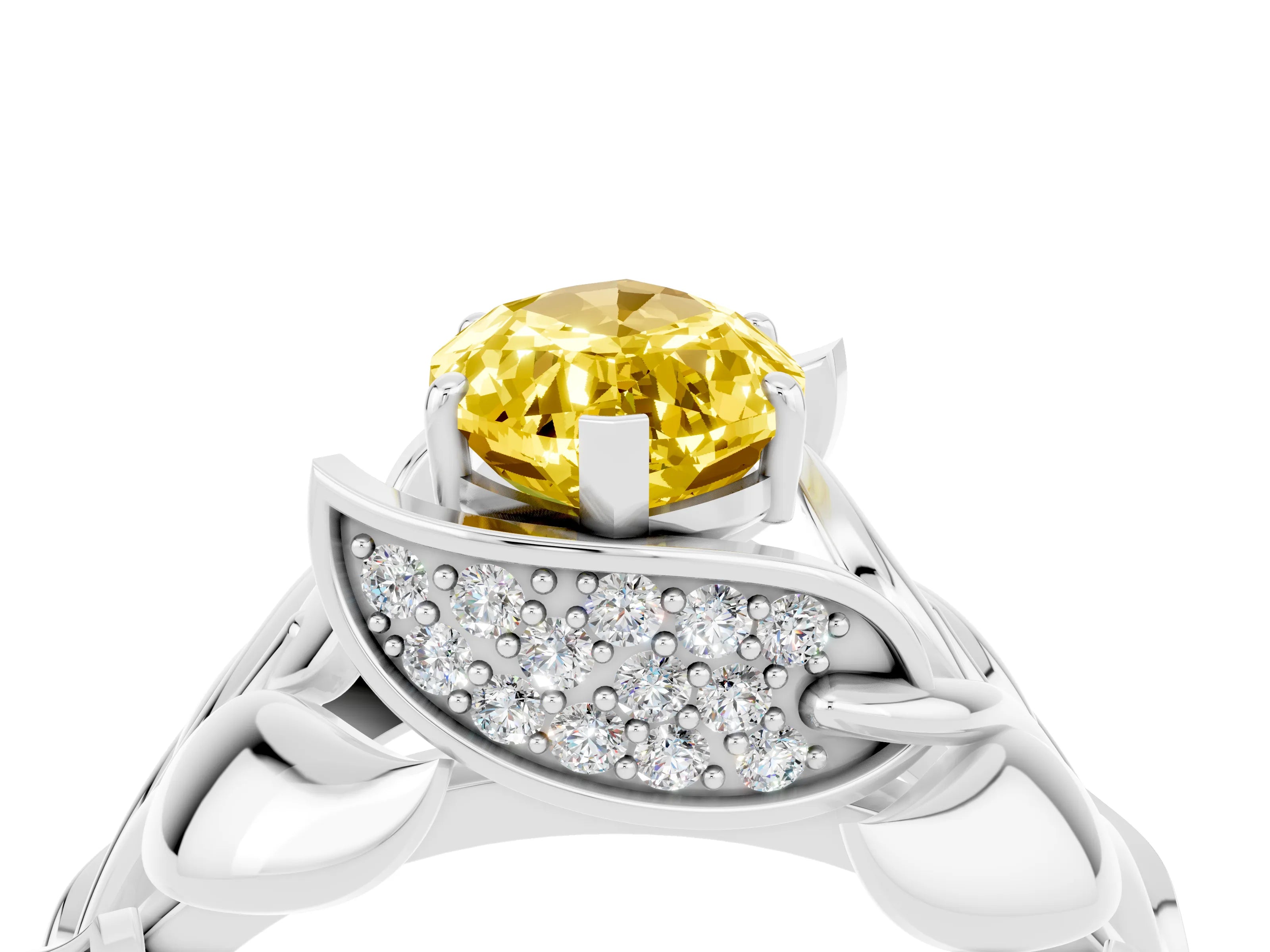 White gold Marquise Cut Solitaire Leaf-Inspired Engagement Ring with Prong Setting_4