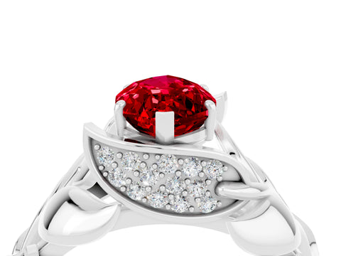 White gold Marquise Cut Solitaire Leaf-Inspired Engagement Ring with Prong Setting_4