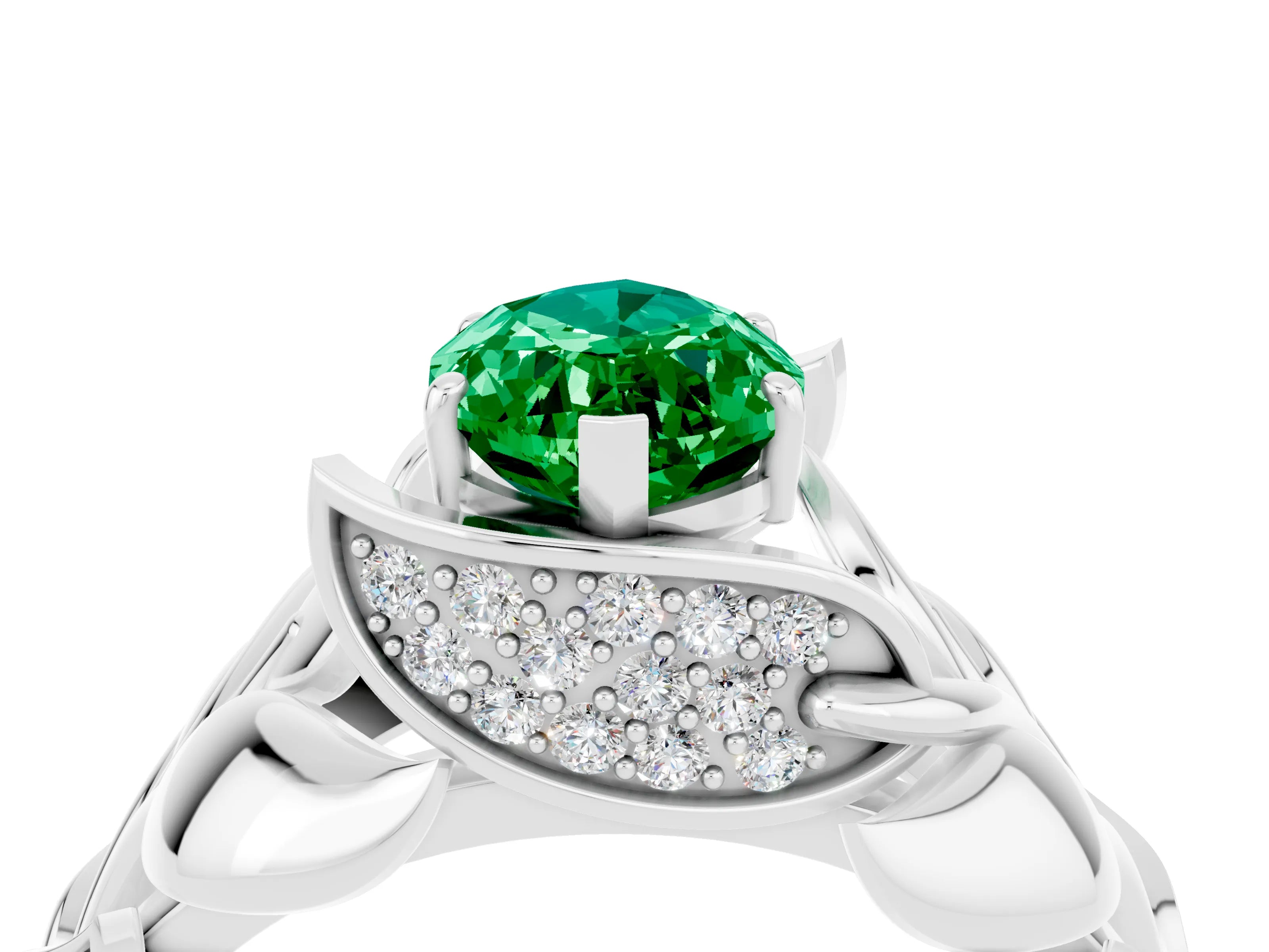 White gold Marquise Cut Solitaire Leaf-Inspired Engagement Ring with Prong Setting_4