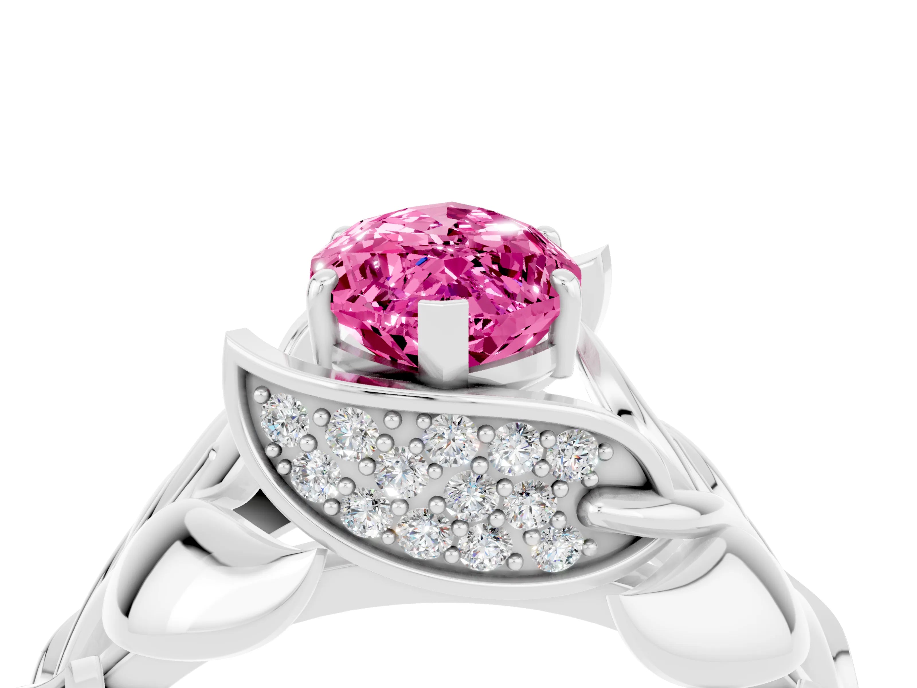 White gold Marquise Cut Solitaire Leaf-Inspired Engagement Ring with Prong Setting_4