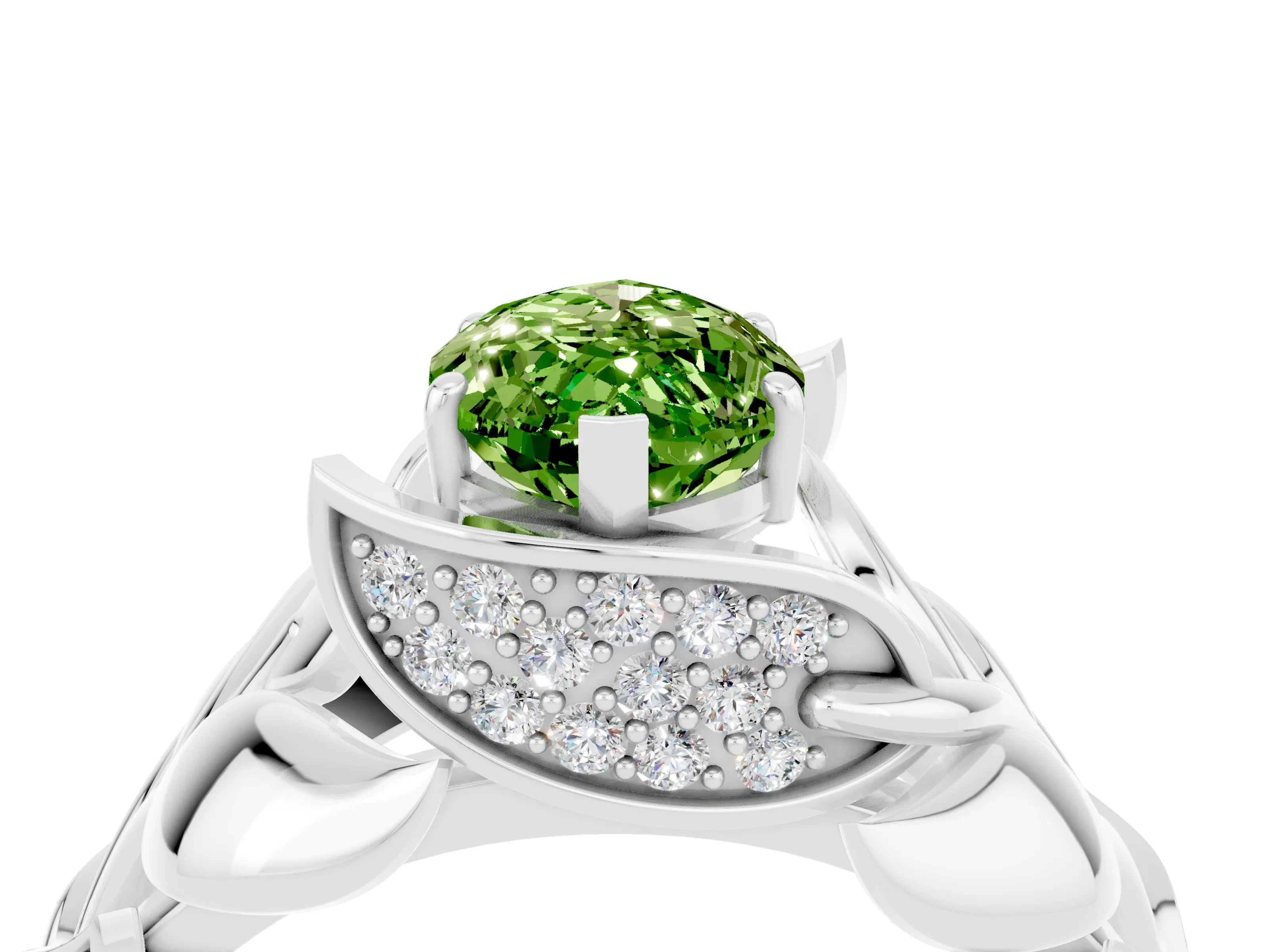 White gold Marquise Cut Solitaire Leaf-Inspired Engagement Ring with Prong Setting_4