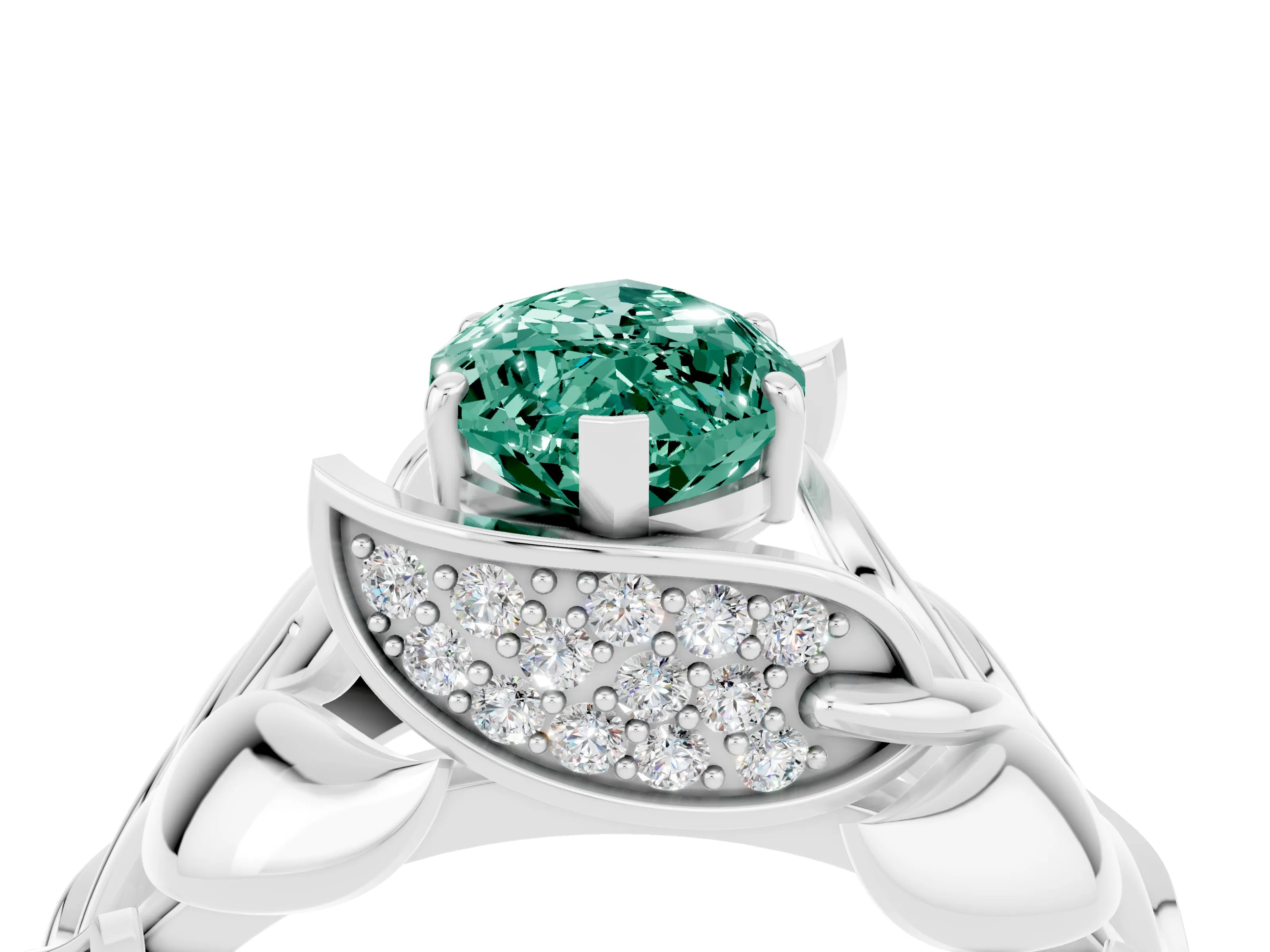 White gold Marquise Cut Solitaire Leaf-Inspired Engagement Ring with Prong Setting_4