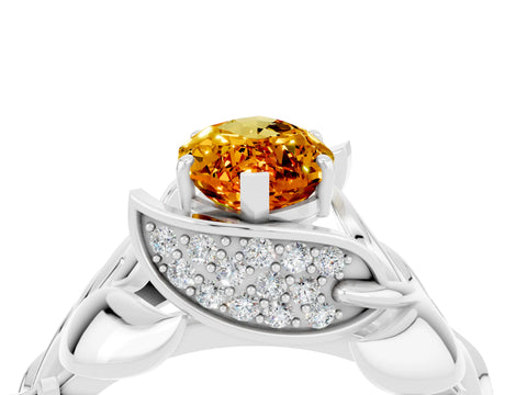 White gold Marquise Cut Solitaire Leaf-Inspired Engagement Ring with Prong Setting_4