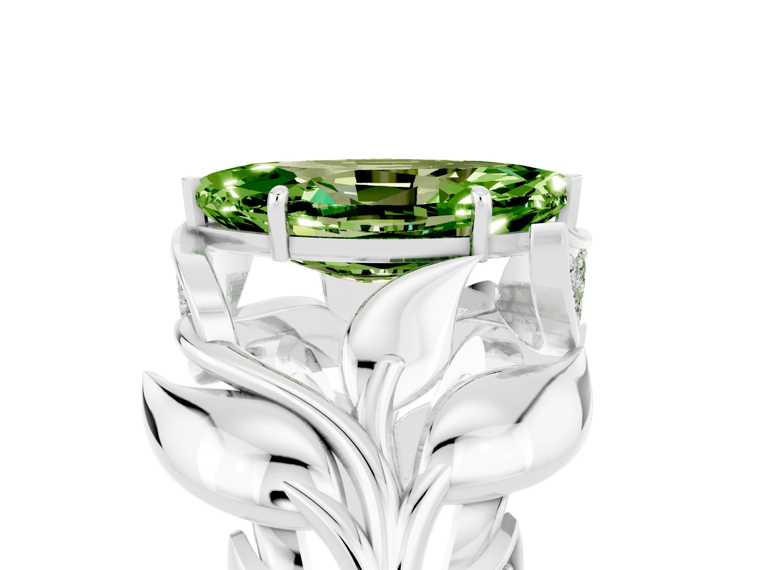 White gold Marquise Cut Solitaire Leaf-Inspired Engagement Ring with Prong Setting_5
