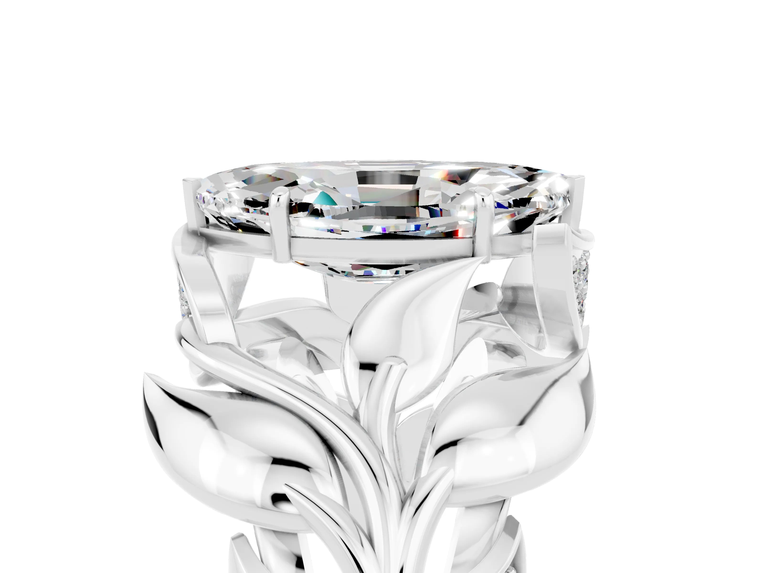 White gold Marquise Cut Solitaire Leaf-Inspired Engagement Ring with Prong Setting_5