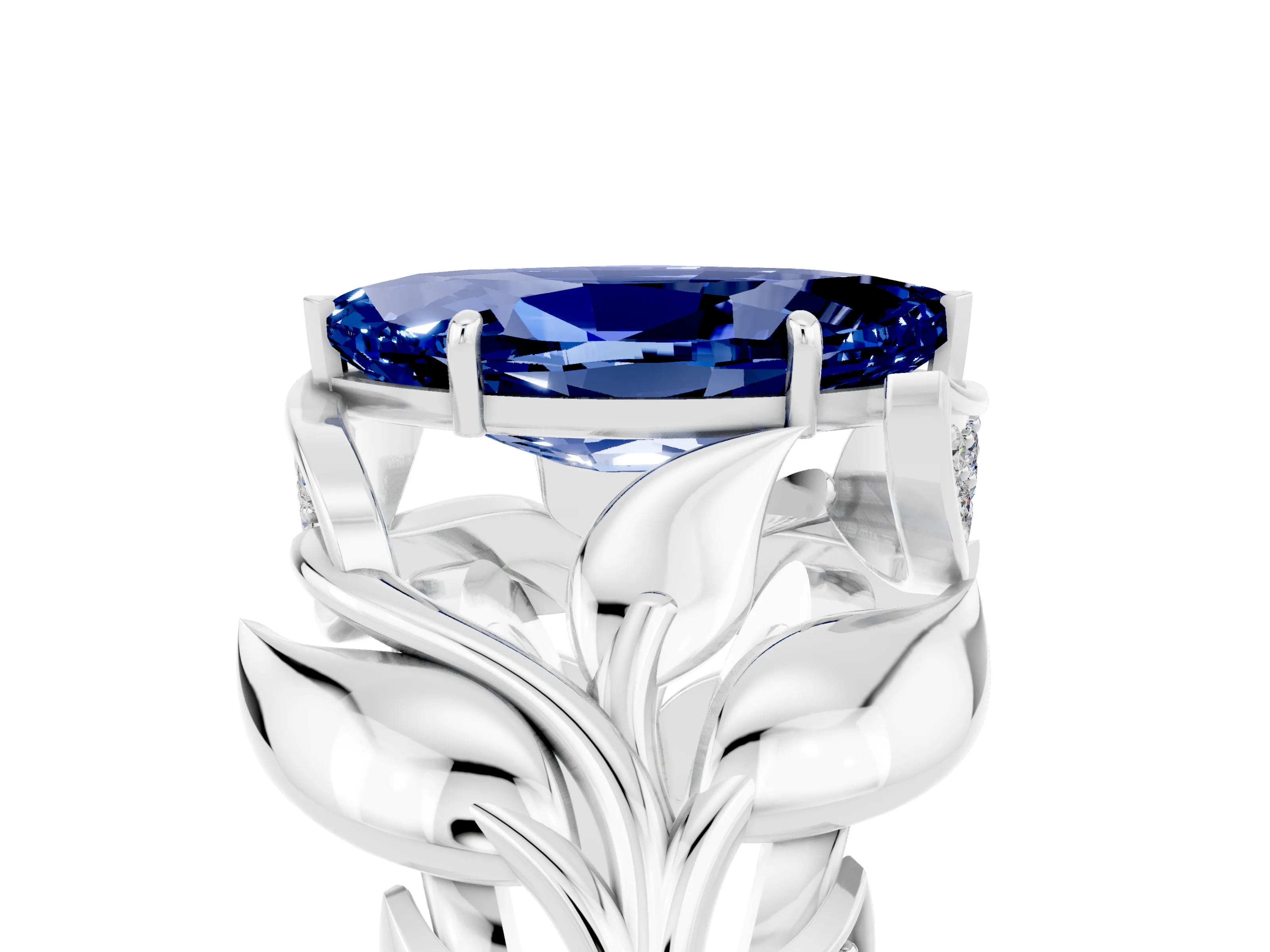 White gold Marquise Cut Solitaire Leaf-Inspired Engagement Ring with Prong Setting_5