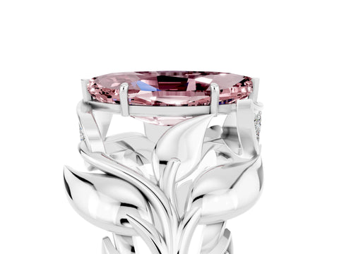 White gold Marquise Cut Solitaire Leaf-Inspired Engagement Ring with Prong Setting_5