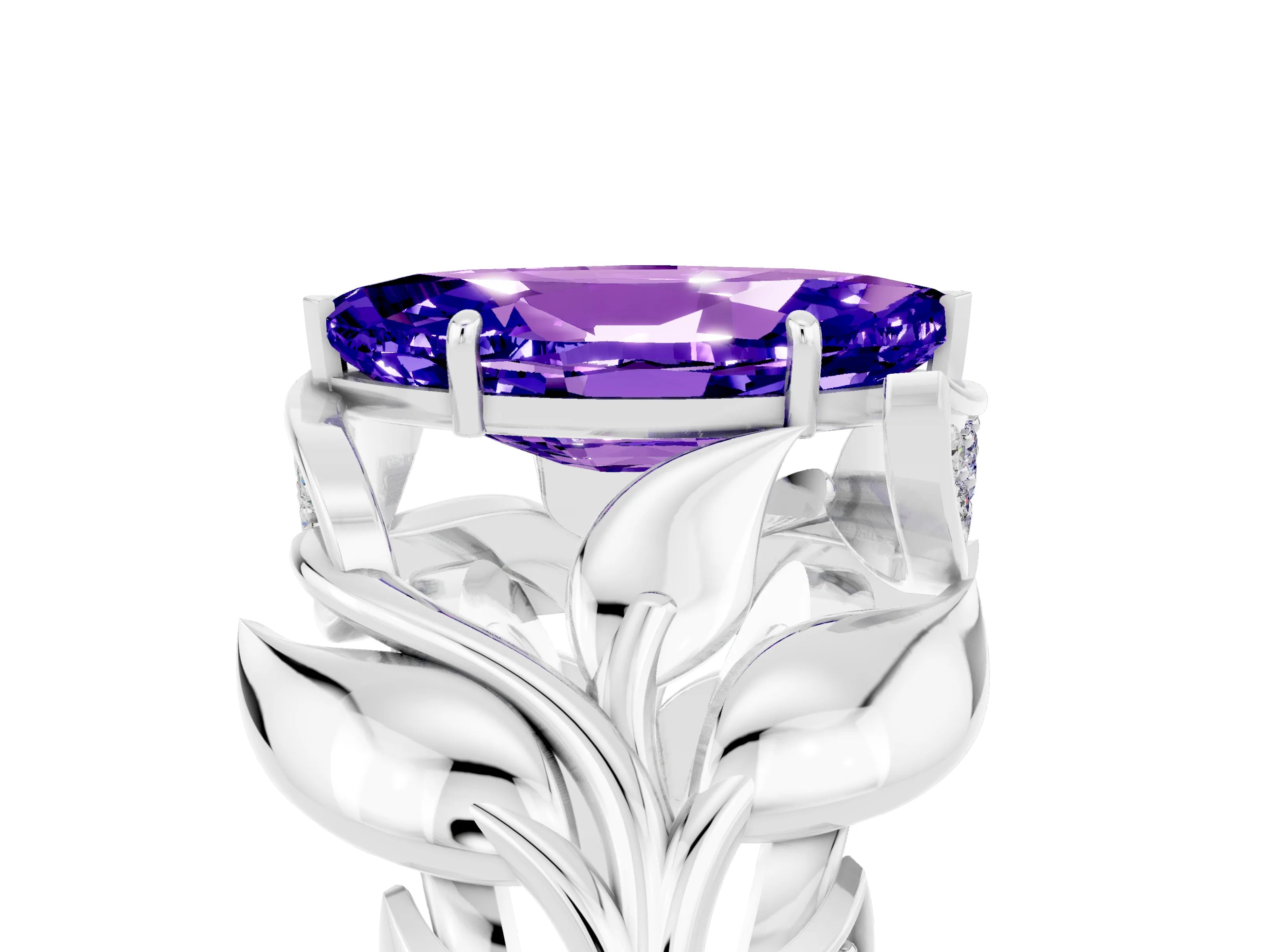 White gold Marquise Cut Solitaire Leaf-Inspired Engagement Ring with Prong Setting_5