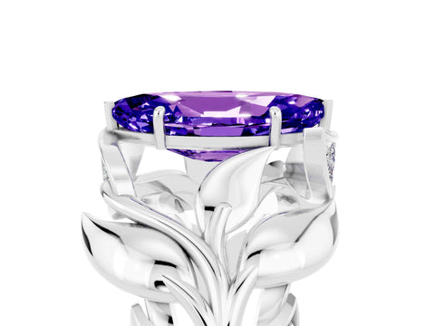 White gold Marquise Cut Solitaire Leaf-Inspired Engagement Ring with Prong Setting_5
