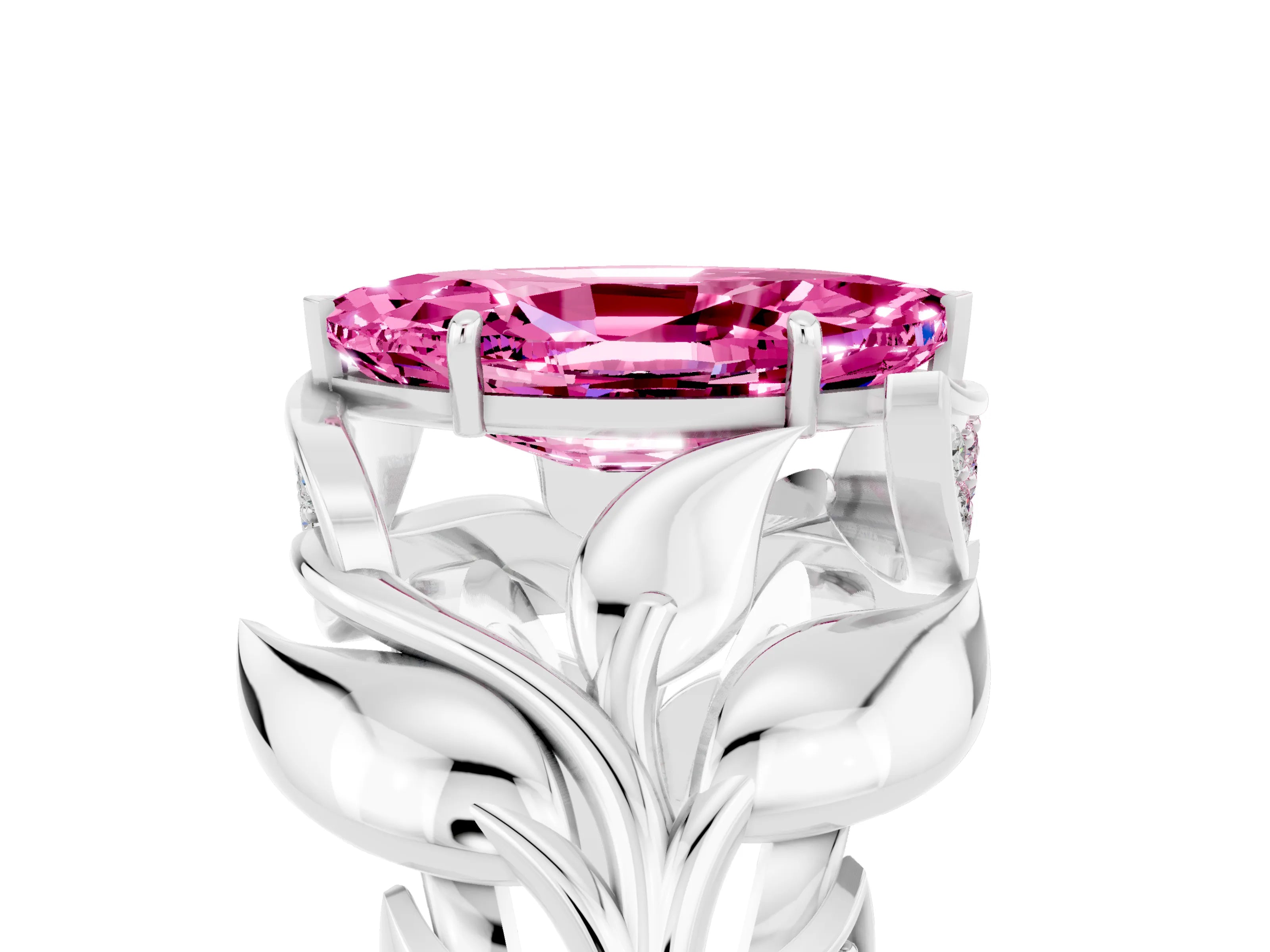 White gold Marquise Cut Solitaire Leaf-Inspired Engagement Ring with Prong Setting_5