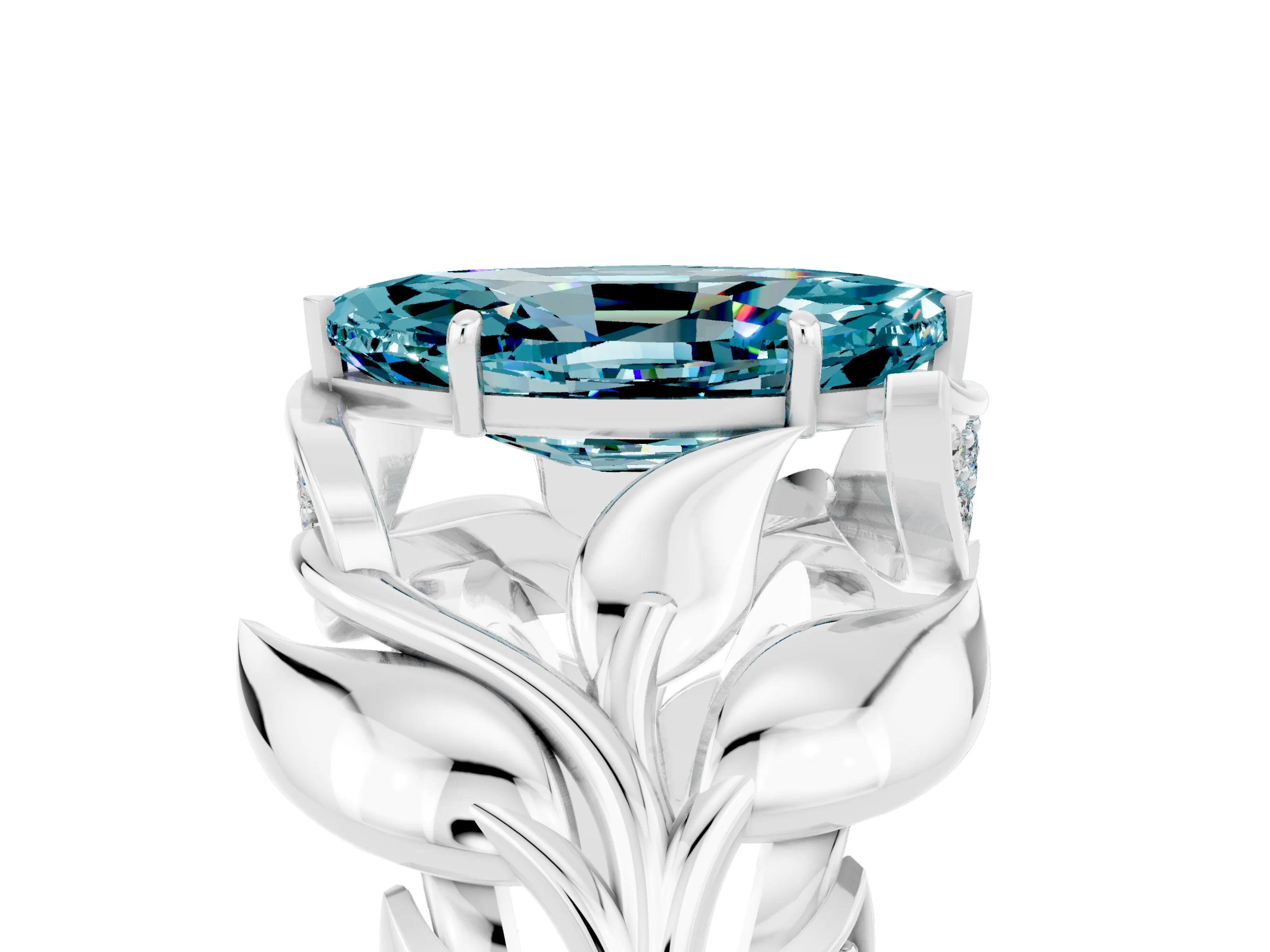 White gold Marquise Cut Solitaire Leaf-Inspired Engagement Ring with Prong Setting_5