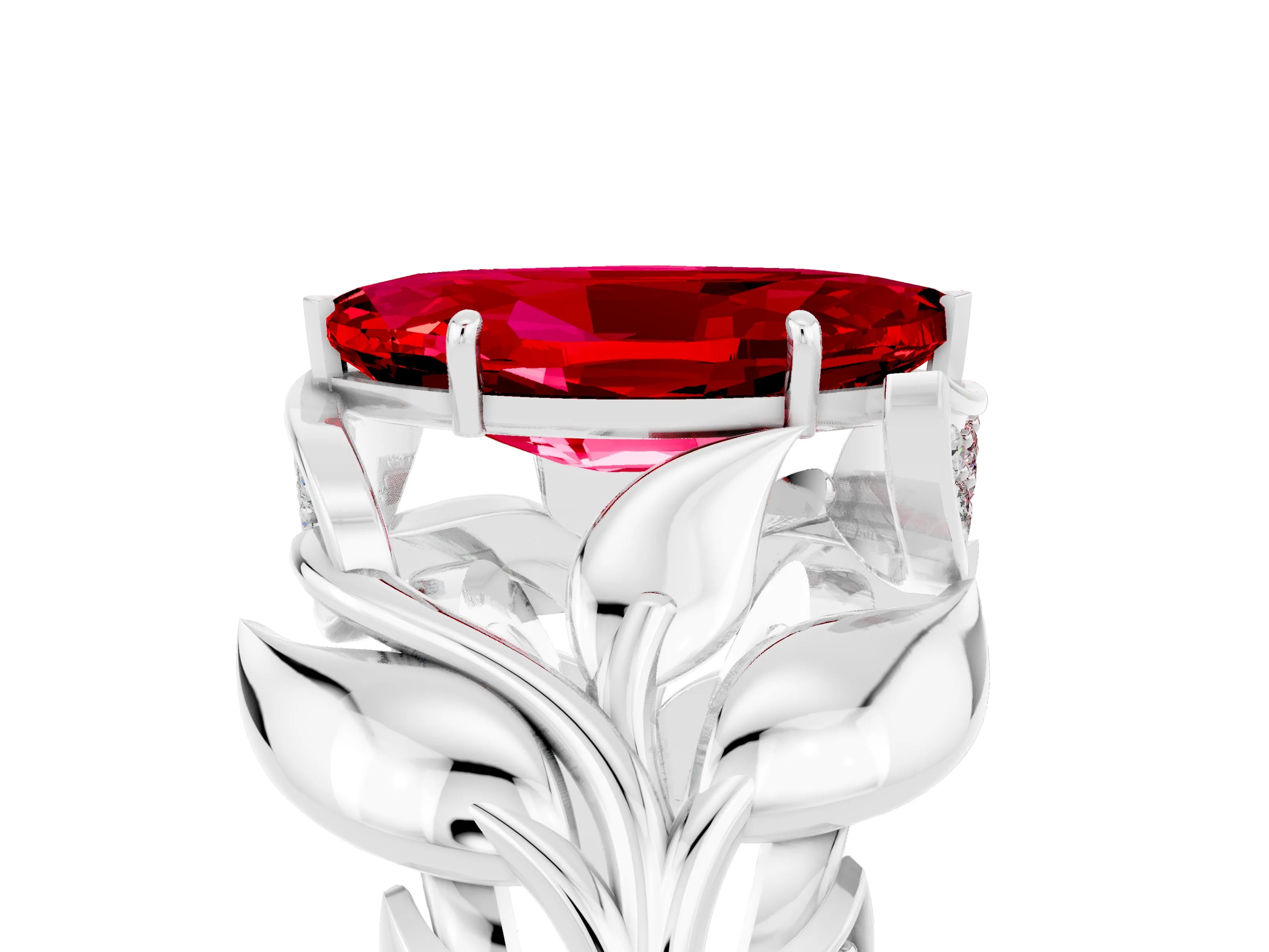 White gold Marquise Cut Solitaire Leaf-Inspired Engagement Ring with Prong Setting_5