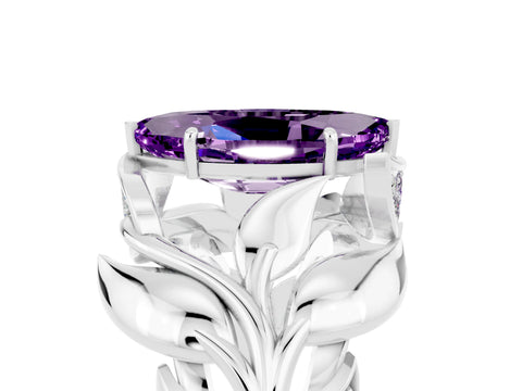 White gold Marquise Cut Solitaire Leaf-Inspired Engagement Ring with Prong Setting_5