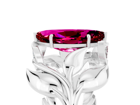 White gold Marquise Cut Solitaire Leaf-Inspired Engagement Ring with Prong Setting_5