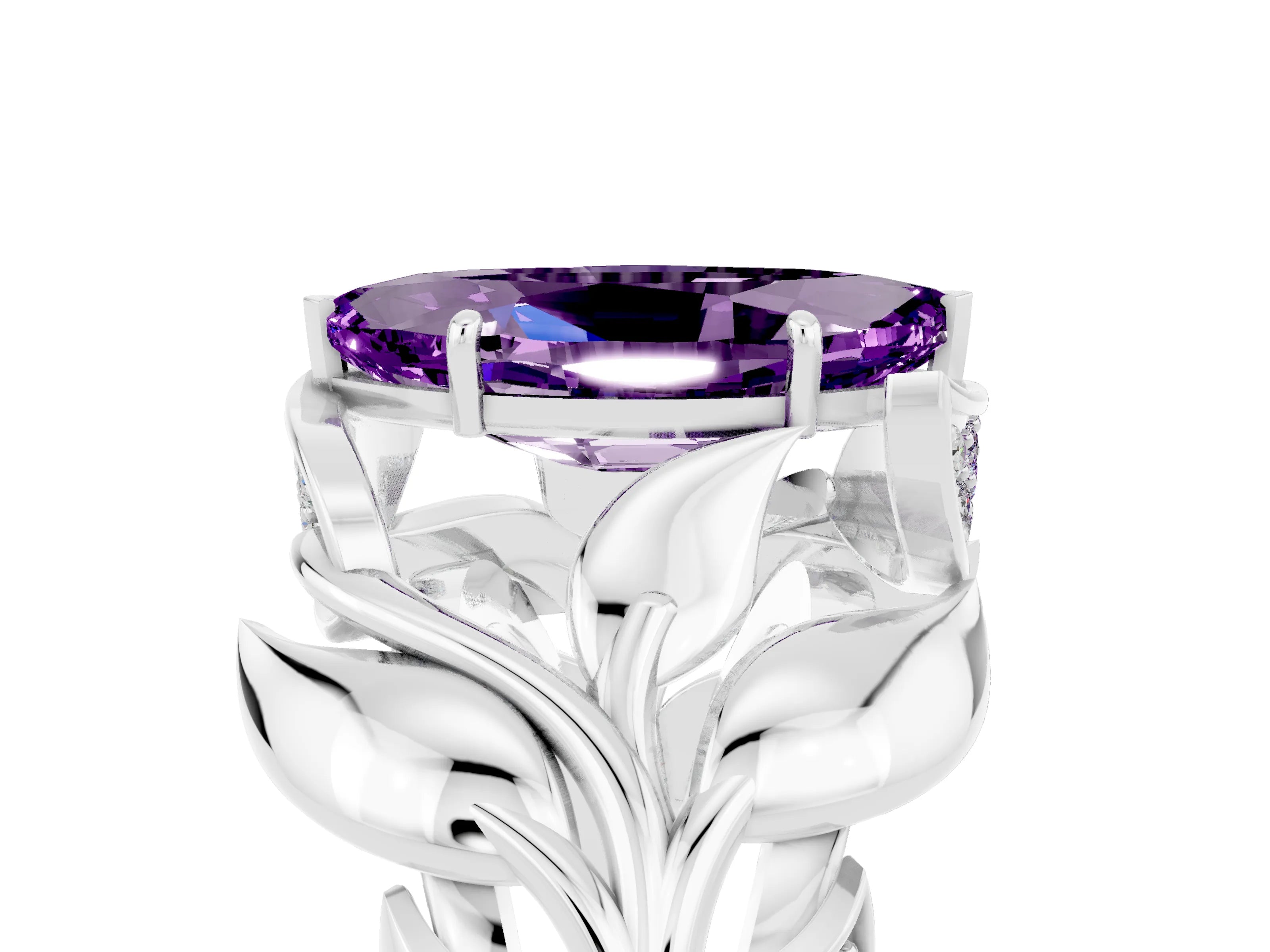 White gold Marquise Cut Solitaire Leaf-Inspired Engagement Ring with Prong Setting_5