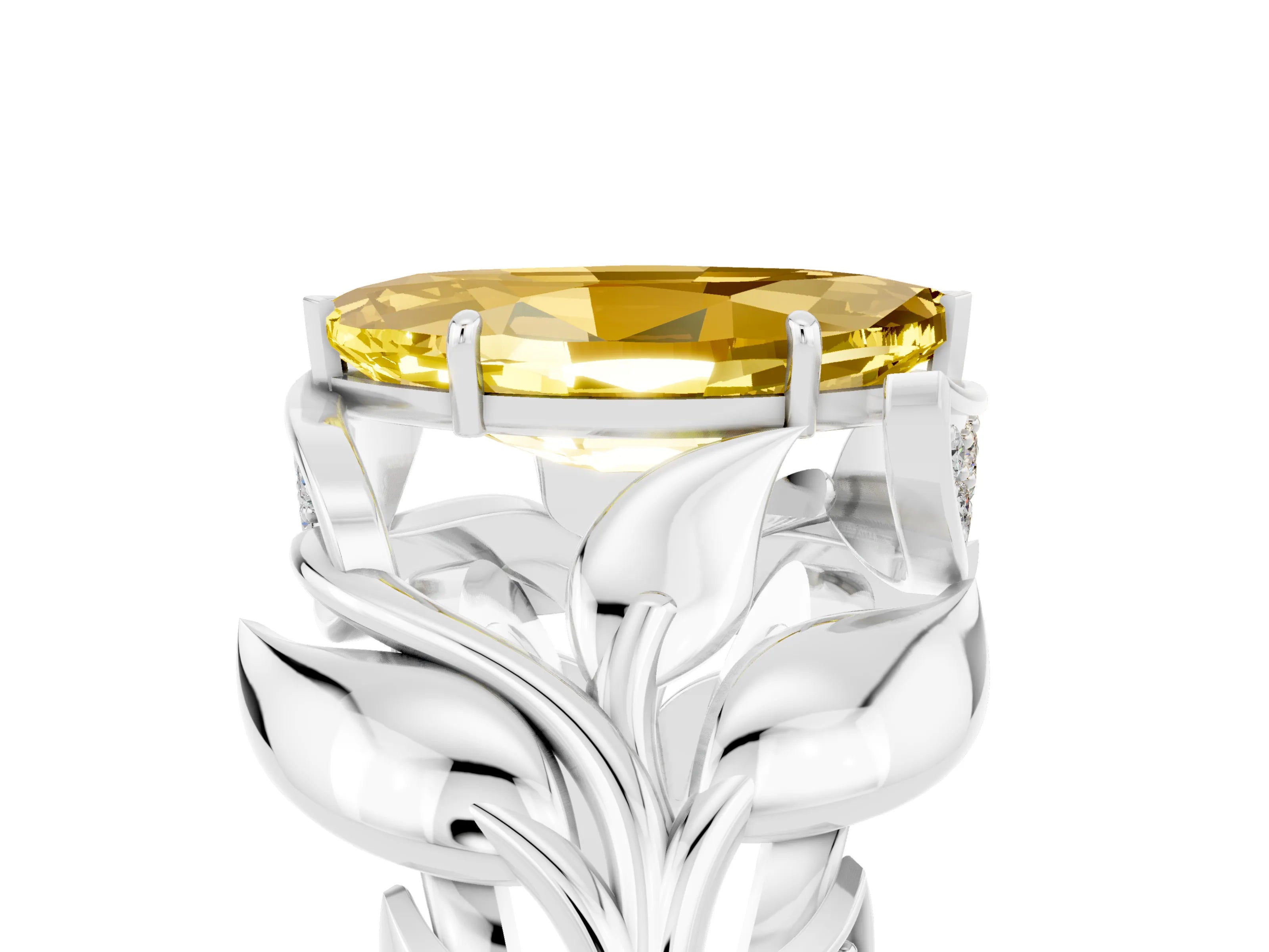 White gold Marquise Cut Solitaire Leaf-Inspired Engagement Ring with Prong Setting_5