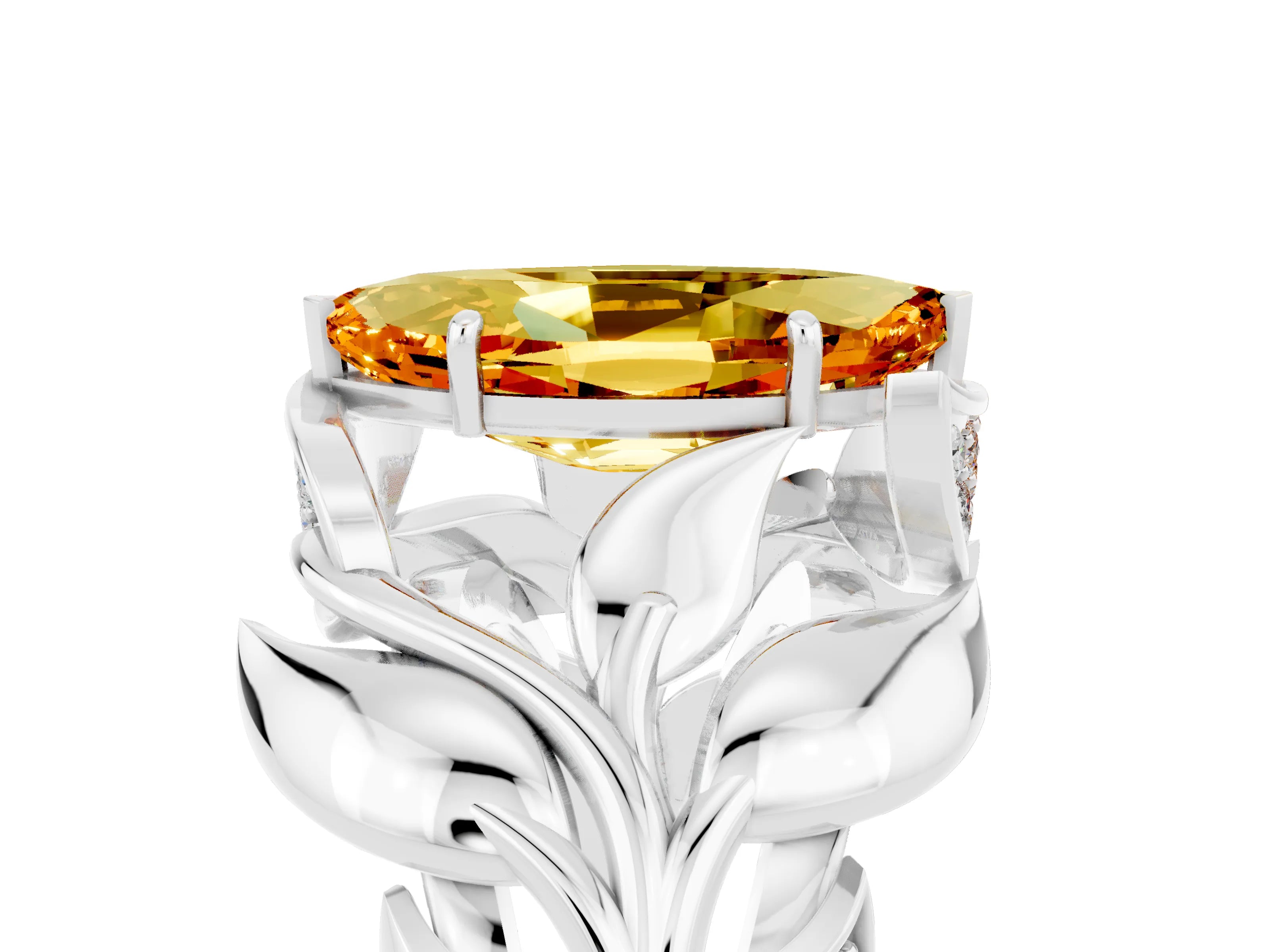White gold Marquise Cut Solitaire Leaf-Inspired Engagement Ring with Prong Setting_5