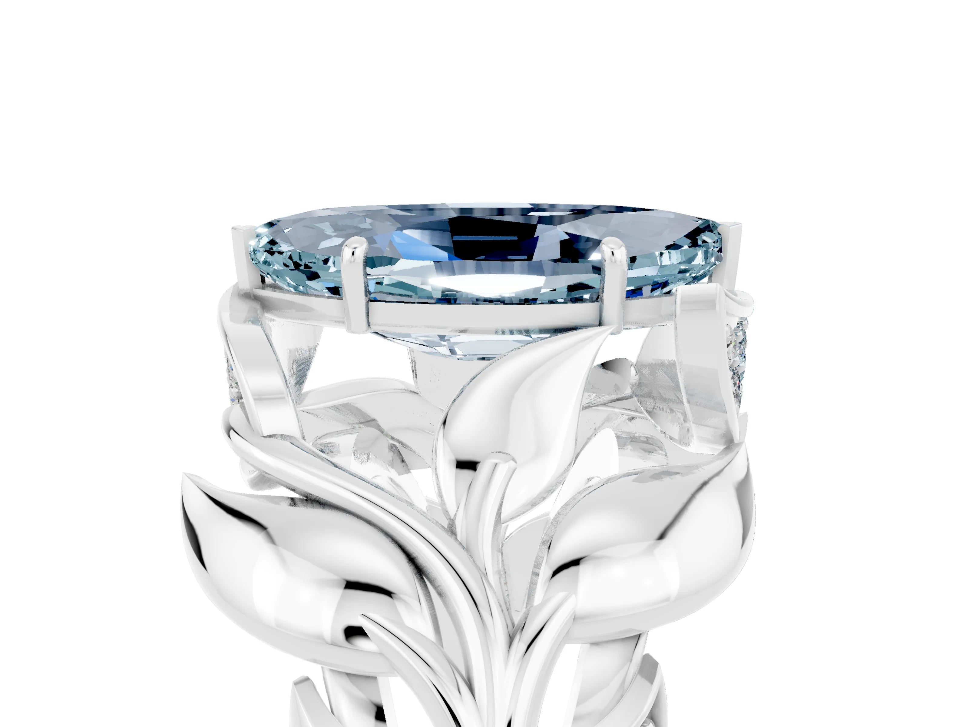 White gold Marquise Cut Solitaire Leaf-Inspired Engagement Ring with Prong Setting_5
