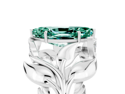 White gold Marquise Cut Solitaire Leaf-Inspired Engagement Ring with Prong Setting_5