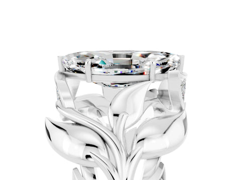 White gold Marquise Cut Solitaire Leaf-Inspired Engagement Ring with Prong Setting_5