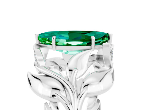 White gold Marquise Cut Solitaire Leaf-Inspired Engagement Ring with Prong Setting_5