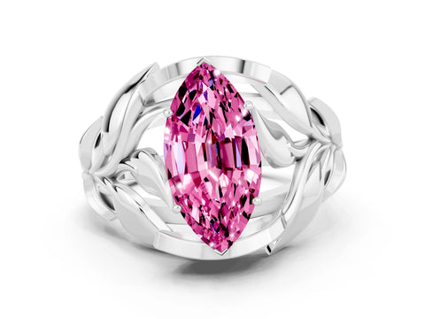 White gold Marquise Cut Solitaire Leaf-Inspired Engagement Ring with Prong Setting