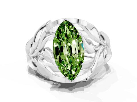 White gold Marquise Cut Solitaire Leaf-Inspired Engagement Ring with Prong Setting