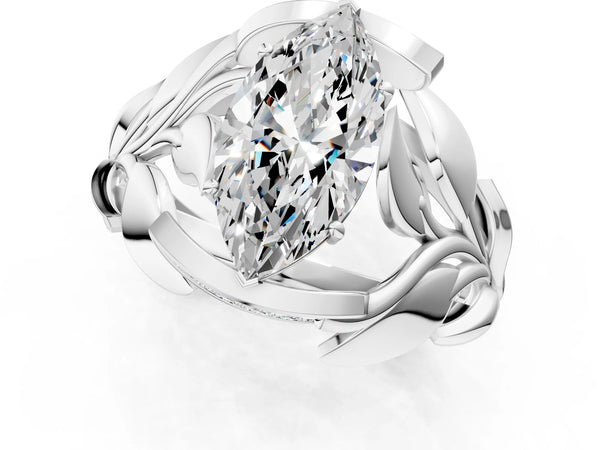 White Gold Marquise Leaf Bypass Engagement Ring Setting with Pave Leaf Panels