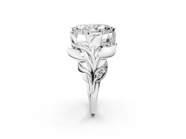 White Gold Marquise Leaf Bypass Engagement Ring Setting with Pave Leaf Panels