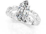 White gold Marquise Cut Solitaire Moissanite Leaf-Inspired Vine Band Ring with Prong Setting_1
