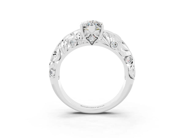 White gold Marquise Cut Solitaire Moissanite Leaf-Inspired Vine Band Ring with Prong Setting