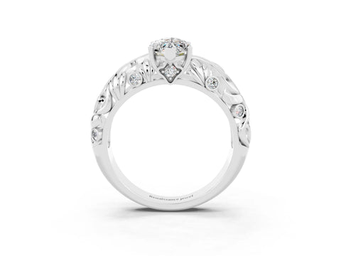 White gold Marquise Cut Solitaire Moissanite Leaf-Inspired Vine Band Ring with Prong Setting_3